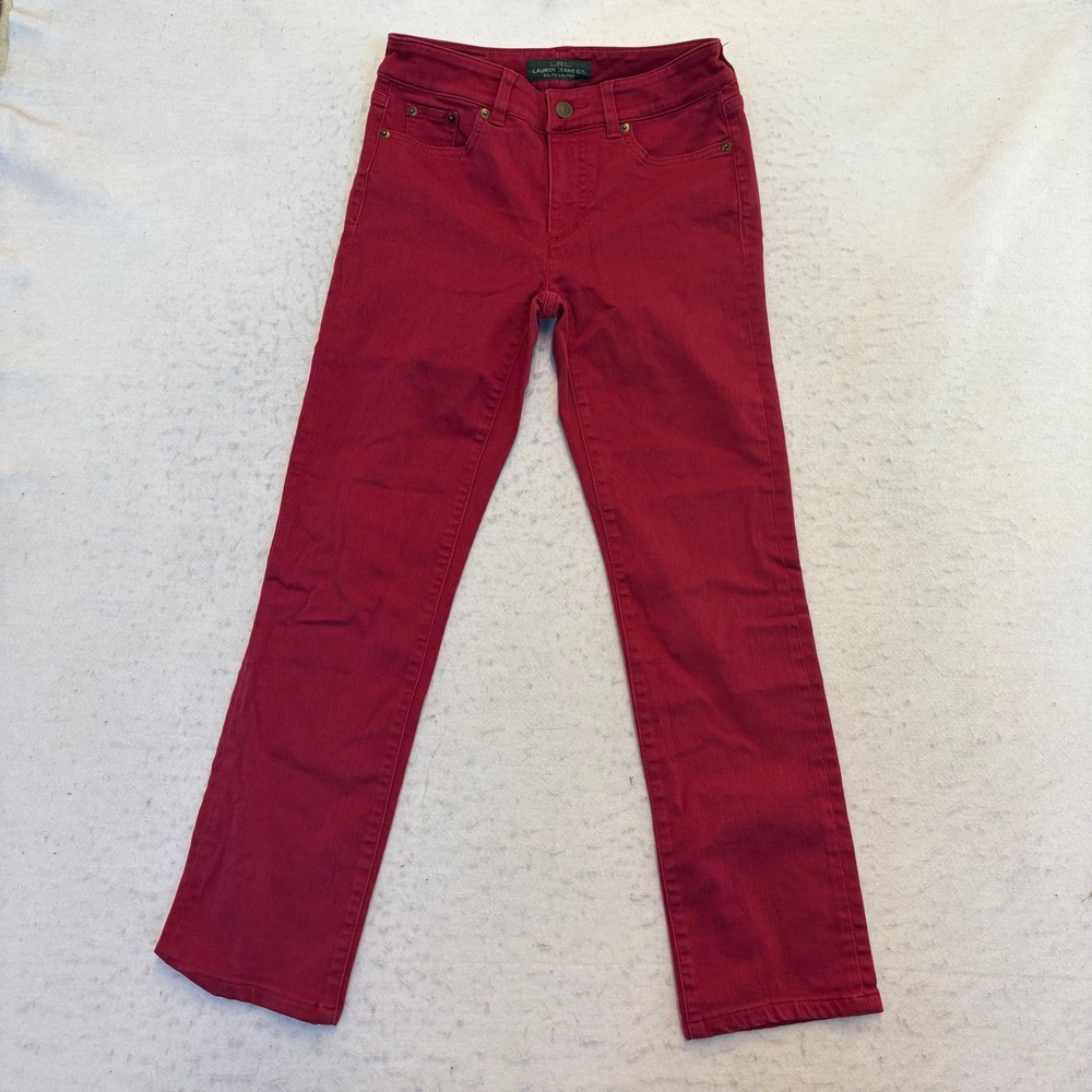 Lauren Ralph Lauren Heritage Jeans Womens 2 Red Straight Leg Mid Rise Stretch